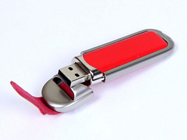 Флешка с кожаным чехлом 4 Гб.Коричневый, USB2.0 (Красный)