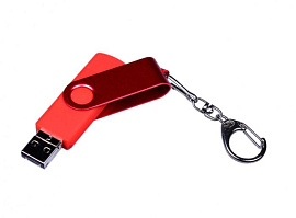 Флешка 3 в 1 поворотный механизм, c двумя дополнительными разъемами MicroUSB и TypeC, 16Гб (Красный)