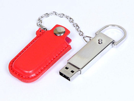 Флешка с кожаным чехлом 64 Гб. Коричневый, USB2.0 (Красный)