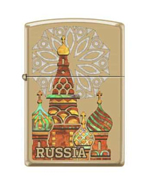 Зажигалка ZIPPO Россия с покрытием High Polish Brass, золотистая (Золотой)