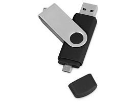 USB/micro USB-флешка на 16 Гб "Квебек OTG", с покрытием SOFT TOUCH (Чёрный)