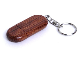 USB-Flash накопитель - брелок в деревянном корпусе овальной формы с металл. кольцом, модель Wood1, о (Коричневый)