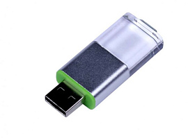 Флеш-накопитель промо прямоугольной формы, выдвижной механизм. 16 Гб., USB2.0 (Зелёный)