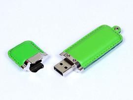 Флешка кожаная прямоугольная 4 Гб. Красный, USB2.0 (Зелёный)
