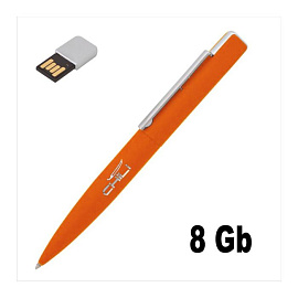 Ручка шариковая "Callisto" с флеш-картой на 8GB, черный, прорезиненная поверхность (Оранжевый; Серебряный)