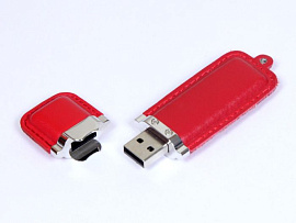 Флешка кожаная прямоугольная 4 Гб. Красный, USB2.0 (Красный)