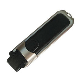 USB-Flash накопитель (флешка) в массивном кожаном корпусе с мет. вставками, модель 212, объем памяти (Чёрный)