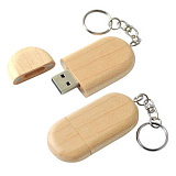 USB-Flash накопитель- брелок (флешка) "Wood" в деревянном корпусе овальной формы с металлическим кол