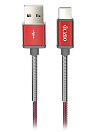 Кабель  USB 2.0 - USB Type-C, 2.1A, красный, OLMIO (Красный)