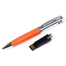 USB-Flash накопитель (флешка) - металлическая ручка с кожаными вставками, модель 350, объем памяти 3 (Оранжевый)