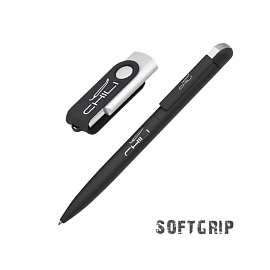 Набор ручка + флеш-карта 8 Гб в футляре, с покрытием SOFT GRIP, цвет чёрный (Чёрный)