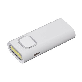 Зарядное устройство с ультраярким LED-фонариком и подсветкой логотипа, 4400 mAh (Белый)