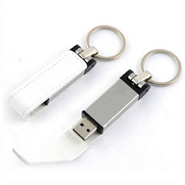 USB-Flash накопитель - брелок (флешка) "Leather Magnet" в металлическом корпусе, 8 Gb (Белый)