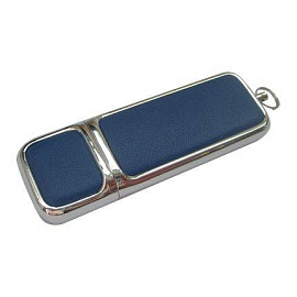 USB-Flash накопитель (флешка) в компактном металлическом корпусе с кожаными вставками, модель 213, о (Синий)