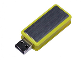 Флеш-накопитель промо прямоугольной формы, выдвижной механизм . 4 Гб., USB2.0 (Жёлтый)