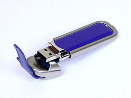 Флешка с кожаным чехлом 4 Гб.Коричневый, USB2.0 (Синий)