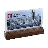 Настольные часы с логотипом, размер 21х14 см, корпус деревянный (венге) со стеклом, циферблат металл
