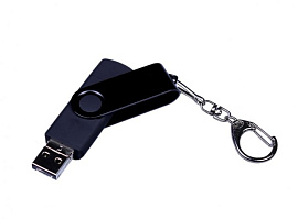 Флешка 3 в 1 поворотный механизм, c двумя дополнительными разъемами MicroUSB и TypeC, 16Гб (Чёрный)