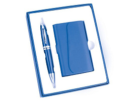 Набор Эстет: визитница, ручка шариковая, синий (Р) (Синий; Серебряный)