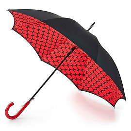 Зонт женский трость автомат Lulu Guinness Fulton, модель L723-2550 DiagonalStripe (Чёрный; Красный)