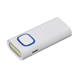 Зарядное устройство с ультраярким LED-фонариком и подсветкой логотипа, 4400 mAh (Синий; Белый)