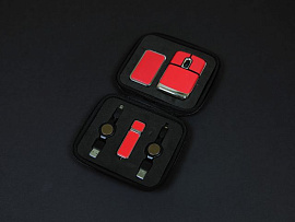 Подарочный набор USB-SET в кожанном исполнении в коробочке (Красный)