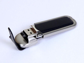 Флешка с кожаным чехлом 4 Гб.Коричневый, USB2.0 (Чёрный)
