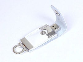 Флешка-брелок кожаная 8 Гб. Коричневый, USB2.0 (Белый)