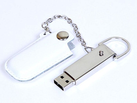 Флешка с кожаным чехлом 8 Гб. Коричневый, USB2.0 (Белый)