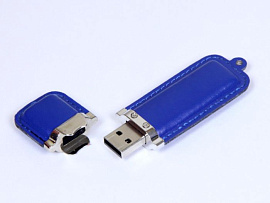 Флешка кожаная прямоугольная 4 Гб. Красный, USB2.0 (Синий)