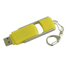 USB-Flash накопитель - брелок (флешка) прямоугольной формы из пластика с выдвижным механизмом, модел (Жёлтый)