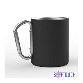 Кружка с карабином "Юта", с покрытием SOFT TOUCH, 300 мл (Чёрный)