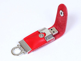 Флешка-брелок кожаная 8 Гб. Коричневый, USB2.0 (Красный)