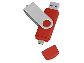 USB/micro USB-флешка на 16 Гб "Квебек OTG", с покрытием SOFT TOUCH (Красный)