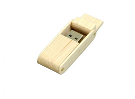 Флешка прямоугольная из дерева с раскладным корпусом 16 Гб. Красный, USB2.0 (Белый)