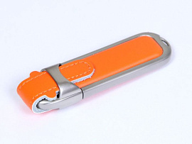 Флешка с кожаным чехлом 128 Гб. Коричневый, USB3.0 (Оранжевый)