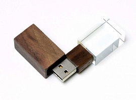 Флешка Wood прямоугольной формы, под гравировку 3D, 32 Гб., USB2.0 (Синий)