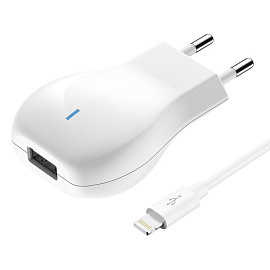СЗУ OLMIO USB, 1.2А, +lightning кабель (Белый)