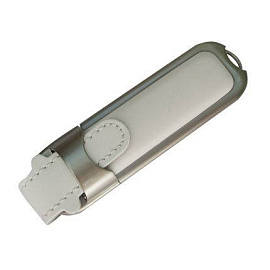 USB-Flash накопитель (флешка) в массивном кожаном корпусе с мет. вставками, модель 212, объем памяти (Белый)