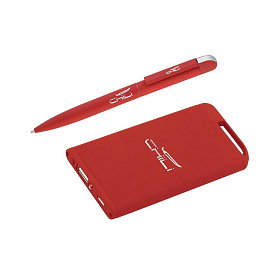 Набор: ручка + зарядное устройство 4000 mAh, с покрытием SOFT TOUCH (Красный)