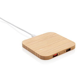 Док-станция для беспроводной зарядки Bamboo с портами USB, 5 Вт (Бежевый)