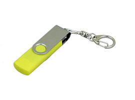 Флешка с поворотным механизмом и Micro USB ис одноцветным металлическим клипом, 64Гб (Жёлтый)