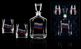 Подарочный набор стаканов для виски с штофом  «ФЛАГ РОССИИ» (прозрачный)