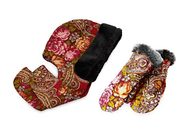 Подарочный набор: Павлопосадский капор, варежки (красный)