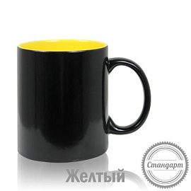Кружка для сублимации "Хамелеон", 330 мл, стандарт, снаружи черная, внутри цветная (Жёлтый; Чёрный)