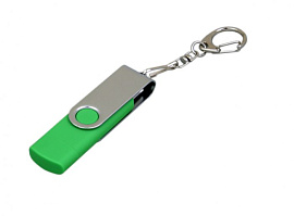Флешка с поворотным механизмом и Micro USB ис одноцветным металлическим клипом, 64Гб (Зелёный)