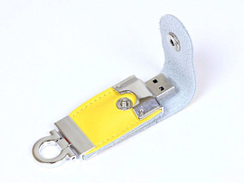 Флешка-брелок кожаная 8 Гб. Коричневый, USB2.0 (Жёлтый)